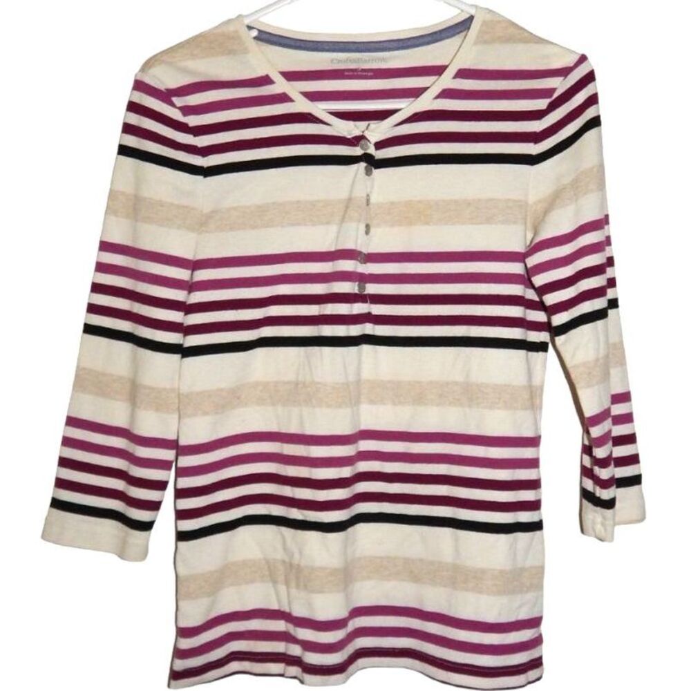 Croft & Barrow Women’s Small Vintage Cream Multicolor Striped 3/4 Sleeve Blouse